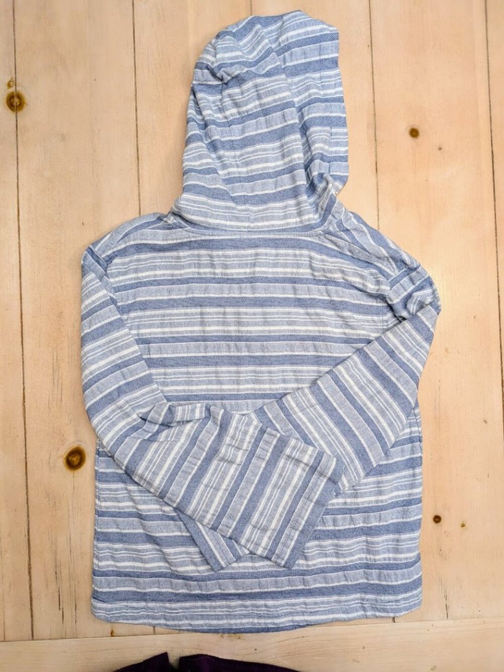 Roxy Blue White Striped Hooded Baja Pullover Hoodie Women's Medium 100% Cotton - Picture 2 of 12